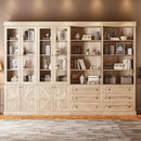 Vyre 71" Tall Farmhouse Bookshelves with Glass Doors and Drawers, Set of 4 – Large Modular Bookcase with Adjustable Shelves, Storage Cabinet for Living Room, Kitchen, Brown by CozyNest Decor