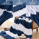 Chunky Knit Blanket - Luxury Soft Cozy 60 * 80 Throw Blanket,100% Woven Blanket Rope Knot Throw Blanket for Couch, Sofa, Home Decor, Gift - Machine Washable（White/Deep Blue） by CozyNest Decor