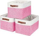Storage Bins Large Fabric Storage Baskets for Shelves 3 Pack, Decorative Linen Closet Baskets with Handles for Organizing, Shelf, Clothes, Home, Office, 15x11x9.5Inches (Pink&White) by TinyTreasures Baby Boutique
