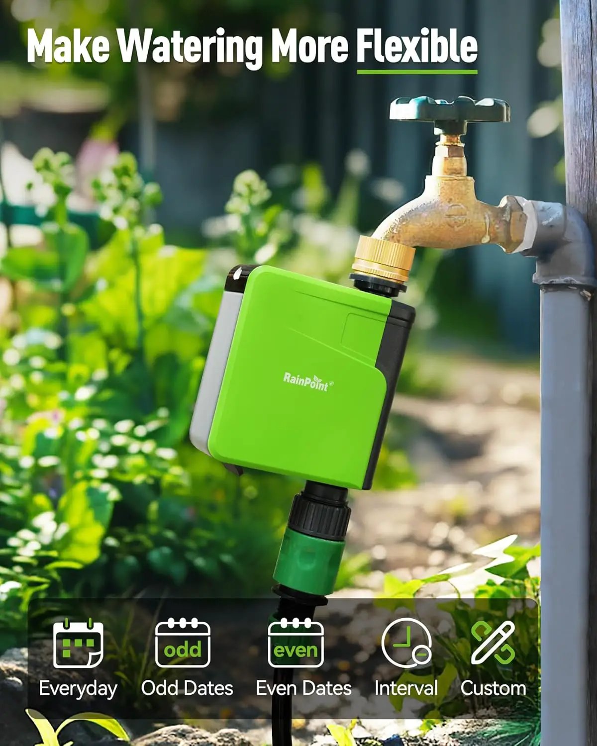 RAINPOINT WiFi Hose Timer, Brass Inlet Smart Sprinkler Timer for Watering, WiFi Watering Timer for Garden Hose with Hub, APP & Voice Control, Automatic Irrigation System for Lawns and Yard, photo 6 of 6