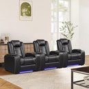ANJ Power Theater Recliners Set of 3, Electric Home Theater Seating, Black Faux Leather Recliner with Adjustable Headrest, Movie Recliner Theater Chairs with LED,USB, Cup Holders, Hidden Arm Storage by CozyNest Decor