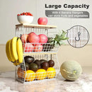 Fruit Basket, 2-Tier Fruit Bowl for Kitchen Counter, Stackable Wall Mounted Fruit Storage, Snack Organizer, Potato and Onion Storage Basket, Hanging Pantry Storage with Wood Lid, 2 Set, White by CozyNest Decor