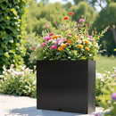 KOL Galvanized Steel Planter Box, with Insert Tray Drainage Holes, Rectangular Black Powder Coated Metal Planter, Outdoor Use, Heavy Duty Modern Flower Pot (Black, 36" H x 11" W x 32" L) by GreenHaven Gardens