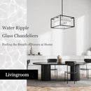 IKK Modern Foyer Chandelier, Black Crystal Chandelier for Dining Room, Square Entryway Light Fixture Hanging, Easily Adjustable Height Glass Chandeliers for Kitchen Island, Elegant Water Ripple by CozyNest Decor