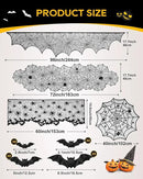 eZAKKA 5 Pack Halloween Decorations Indoor Halloween Spider Web Tablecloth Table Runners Fireplace Mantel Scarf Cobweb Lampshade Scary 3D Bats for Parties Gothic Spooky Home Decoration by CozyNest Decor