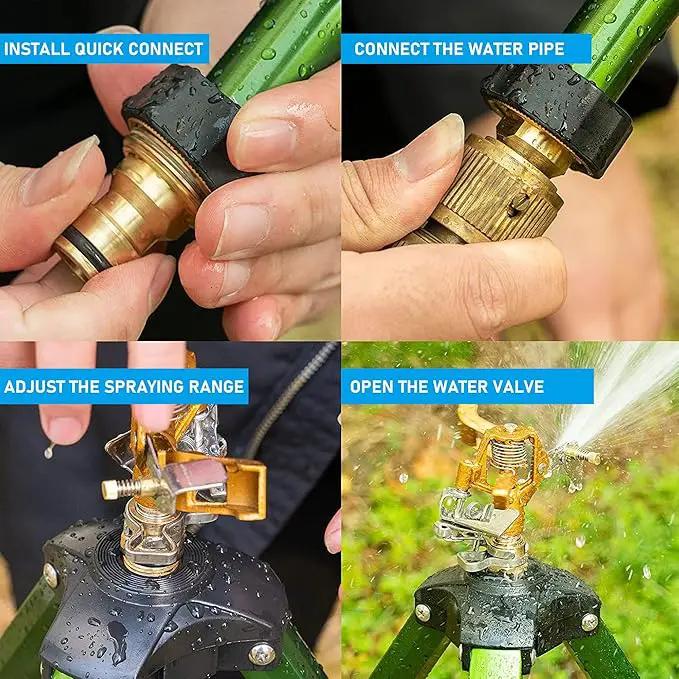 Impact Sprinkler on Tripod Base, Heavy Duty Adjustable Zinc Sprinkler Head for Lawn Yard Garden, 360 Degree Large Area Irrigation, 3/4" Connector Extension Legs Flip Locks, 2 Pack, photo 5 of 7
