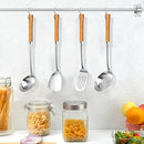 Pleafind 4-Pcs Cooking Utensils Set, Stainless Steel Kitchen Utensils with Wooden Hanlde, Kitchen Essentials Set Include Wok Ladle, Slotted Spoon, Wok Spatula and Slotted Spatula, Dishwasher Safe by CozyNest Decor
