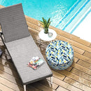LVTXIII Outdoor/Indoor Inflatable Stool Ottoman, All Weather Patio Footrest Pouf, Portable Round Ottoman for Patio Garden, Camping or Home, D21xH9 Inches, Blue Leaves by CozyNest Decor