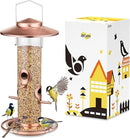 iBorn Bird Feeders for Outdoors, 2LB Metal Bird Feeders 17cm Large Roof &Tray, 4 Feeding Ports, Brushed Copper Finishing by CozyNest Decor
