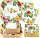 Grencian 200Pcs Hawaiian Luau Party Decorations Aloha Tropical Hibiscus Floral Luau Plates and Napkins Palm Leaf Tableware Sets for Summer Holiday Hawaiian Birthday Dinner Party Supplies Serves 50 by CozyNest Decor