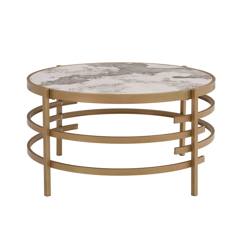 32.48" Round Coffee Table With Sintered Stone Top&Sturdy Metal Frame, Modern Coffee Table for Living Room, Golden