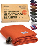 Woolly Mammoth Woolen Company Merino Wool Blanket - 66" x 90", 4 lb Orange - Heavyweight Insulated & Breathable Outdoor Throw Blanket for Camping, Hiking & Emergency Use by CozyNest Decor