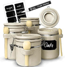Home Intuition 4-Piece Ceramic Kitchen Canisters Set, Airtight Containers with Wooden Spoons Reusable Chalk Labels and Marker for Sugar, Coffee, Flour, Tea (Off White) by CozyNest Decor
