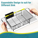 Dish Drying Rack in Sink, Over The Sink Colander Strainer Basket, Stainless Steel Strainer Basket with Expandable Rubber Grip Handles for Vegetables, Fruits, Home Kitchen Essentials, Black by CozyNest Decor
