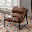 DUOMAY Mid-Century Accent Chair Armchair, Comfy PU Leather Leisure Chair Lazy Chair with Metal Leg for Living Room Bedroom Office Apartment, Brown by CozyNest Decor