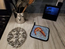 Cooked Shrimp Cool Blue Water Pot Holder Set of 2 Heat Resistant Quilted Hot Pads 7.5 x 7.5 Inch, Insulated Kitchen Trivets for Cooking & Baking