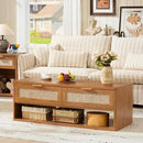 LEYAOYAO Boho Rattan Coffee Table and End Table Sets, 48" Wide Center Tables & 23" Night Stand with 3 Drawers, Brown Wood Coffee Table for Living Room 3 Piece Set by CozyNest Decor