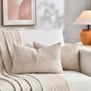 Fancy Homi 2 Packs Tan Long Lumbar Decorative Throw Pillow Covers 12x24 Inch for Couch Bed Sofa, Rustic Farmhouse Boho Home Decor, Soft Striped Corduroy Rectangle Accent Beige Cushion Case 30x60 cm