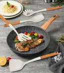 Silicone Cooking Utensils Set, 6 Pack Large Kitchen Utensils Set with Wooden Handle, Heat Resistant Silicone Utensil Spatula Set for Nonstick Cookware, Spatula, Turner, Spoon, Ladle BPA Free (White) by CozyNest Decor