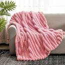 Cozy Bliss Faux Fur Throw Blanket for Couch, Cozy Warm Plush Striped Blanket for Sofa Bedroom Living Room,60 * 80 Inches Hot Pink by CozyNest Decor