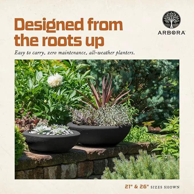 ARBORA 26" Santorini Bowl Polyresin Indoor and Outdoor Planter with Classic Black Finish - Durable, Weatherproof, Lightweight, Large Plant Pot for Patio, Garden, Deck, Entryway, photo 4 of 9