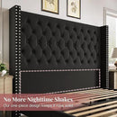 PaPaJet Queen Size Bed Frame with 61.4" Tall Headboard, Velvet Modern Upholstered Tufted Bed for Adults, Handmade Deep Button Tufting, Solid Wood Legs, No Box Spring Required, Black by CozyNest Decor
