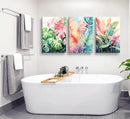 3pcs Framed Tropical Botanical Canvas Wall Art Monstera Leaves Posters Botanical Prints Bohemian style Wall Decor Pictures Palm Leaves Paintings for Bathroom living room Decoration by CozyNest Decor