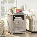 18" Farmhouse Night Stand with Charging Station, 2 Drawers End Table Dresser for Bedroom, Oak Wooden Nightstand, Bed Side Table with Open Shelf, Bedside Cabinet for Living Room, Closet by CozyNest Decor