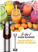 MegaWise Pro Titanium Reinforced 5 in1 Immersion Hand Blender, Powerful with 80% Sharper Blades, 12 Speed Corded Blender, Including 500ml Chopper, 600ml Beaker, Whisk and Milk Frother by TinyTreasures Baby Boutique
