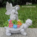 Garden Statues Outdoor Decorations Solar Turtle Angels Decor with Succulents LED Lights Garden Ornaments Figurines for Patio Yard Lawn Gifts for Women Grandma by CozyNest Decor