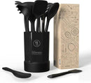 Thickened Silicone Kitchen Utensils Set, 600°F Heat Resistant Silicone Cooking Utensils, Spatula, Spoon, Whisk, Tongs, Kitchen Gadgets Sets for Nonstick Cookware, Dishwasher Safe BPA Free (Black) by CozyNest Decor