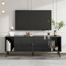 Mid Century Modern TV Stand for Televisions up to 70 Inches, with Sliding Doors and Storage, Television Stands, TV Consoles, Media Consoles for Living Room, 63 Inch (Black) by CozyNest Decor