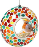 Sunnydaze 6-Inch Glass Mosaic Hanging Bird Feeder for Outdoors - Fly-Through Wild Bird Feeder - Confetti Mosaic by GreenHaven Gardens
