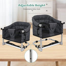 Booster Seat for Dining Table: Portable Toddler Booster Chair with Safety Buckle and Height Adjustable, Foldable Baby Feeding Chair, Kids High Chair Booster Seat for Kitchen Home Travel - Black by TinyTreasures Baby Boutique