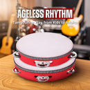 Flexzion Wood Handheld Tambourines - 8 and 6 Inch Set of 2 Pack, with Single Row Metal Jingle Bell (Red) Hand Held Tambourine Percussion Drum Moon Musical Instrument by TinyTreasures Baby Boutique