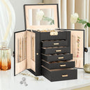 AKOZLIN 6-Tier Jewelry Box Lockable Leather Jewelry Storage Case with 5 Drawers for Women Girls Ring Necklace Earring Bracelet Holder Organizer with Mirror by TinyTreasures Baby Boutique