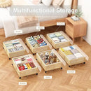 Under Bed Storage Containers With Wheels - 2 Pcs Bamboo Wood Rolling Underbed Shoe Storage Bins With Dust Bags for Clothes Blankets, Duvet Covers Snacks Toys (Natural) by CozyNest Decor