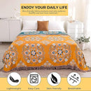 Boho Throw Blanket for Bed,100% Cotton Ultra Soft Lightweight Muslin 4-Layer Breathable Woven Throws 60''x 80'' Blanket Yellow Floral Printed Farmhouse Decor Bed Blankets by CozyNest Decor