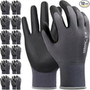 12 Pairs Work Gloves for Men and Women, Nitrile Coated Safety Protective Gloves with Grip, Ideal for Gardening, Warehouse, Mechanic, Light Duty Construction Work,Large by GreenHaven Gardens