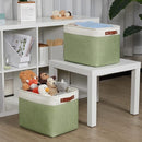 DULLEMELO 2-Pack Large Storage Baskets for Organizing 16"x12"x12" Canvas Fabric Storage Basket Bins With Leather Handles for Shelf Clothes Empty Gift Basket (White&Green) by TinyTreasures Baby Boutique