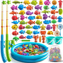 Pool Fishing Toys Games, Water Table Bathtub Toy with Inflatable Pool Pole Rod Net Plastic Floating Fish, Birthday Gifts for Kids Age 3 4 5 6 Year Old,Kids Outdoor Toys by TinyTreasures Baby Boutique