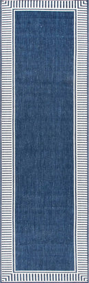 nuLOOM 2' x 8' Outdoor Area Rug, Casual Design With Striped Border, Stain Resistant, Highly Durable, For Patio, Balcony, Bedroom, Living Room, Dining Room, Bathroom, Navy by CozyNest Decor