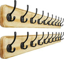 Dseap Coat Rack Wall: 38-1/4" Long, Patented, Heavy-Duty, 10-Double-Hooks Wooden Wall Mounted Coat Rack Coat Hanger Hook Rail for Winter Coats Hat Jacket Clothing, Light Brown, Pack of 2 by CozyNest Decor