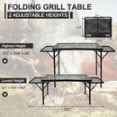 Folding Grill 4.4 FT Portable Camping Table with 2 Wing Panels, Height Adjustable Metal Outdoor Table with Mesh Desktop and Mesh Bag, Picnic, Beach and BBQ, Party, Black by GreenHaven Gardens