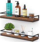 Meangood Floating Shelves Wall Mounted Set of 2, Rustic Wood Wall Storage Shelves for Bedroom,Living Room,Bathroom, Kitchen Rustic Brown