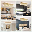 Modern Crystal Chandelier, 6 Lights Luxury Gold Rectangular Flush Mount Ceiling Light, Dining Room Light Fixture, Rectangle K9 Crystal Raindrop Chandelier for Living Room Bedroom L31.5 Inch by CozyNest Decor
