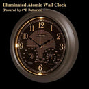 CLXEAST 18 Inch Illuminated Outdoor Indoor Atomic Analog Wall Clock with Temperature & Humidity Combo, Lighted Outdoor Clocks for Patio Large Waterproof with Thermometer, Modern Morning Silver/Gold by CozyNest Decor