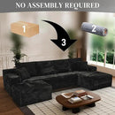 Modular Sectional Sofa Cloud Sectional Couch, 135" Comfy Fluffy U Shaped Black Couches for Living Room, Deep Seat Memory Foam Plush Corduroy Boneless Couch Sectionals with Right Facing Chaise Sofa by CozyNest Decor
