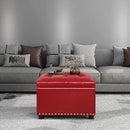 24'' Leather Storage Ottoman Rectangular Foot Rest Stool with Nailhead Trim for Bedroom Living Room(Red) by CozyNest Decor