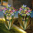 Solar Metal Agave Butterfly Flower Stick Garden Sculpture - Outdoor Christmas Lights With Swaying Butterfly - Solar Powered Gift (2 PCS Light Green) by CozyNest Decor
